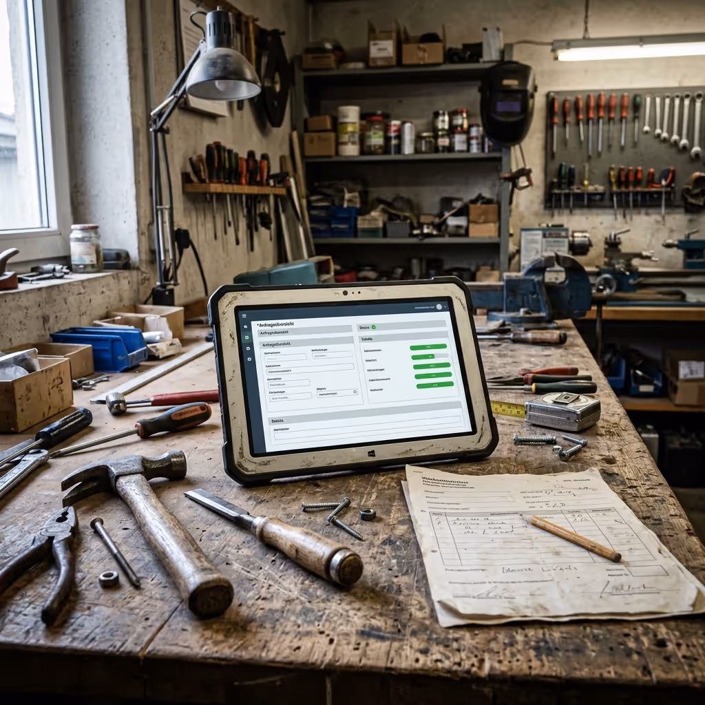 Digitale Anfrageverwaltung an der Werkbank, Handwerksbetrieb